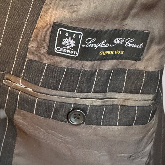 Lanificio F.lli Cerruti Super 110's Men's Jacket / Luxury Italian Wood Black 46R - Picture 6 of 16